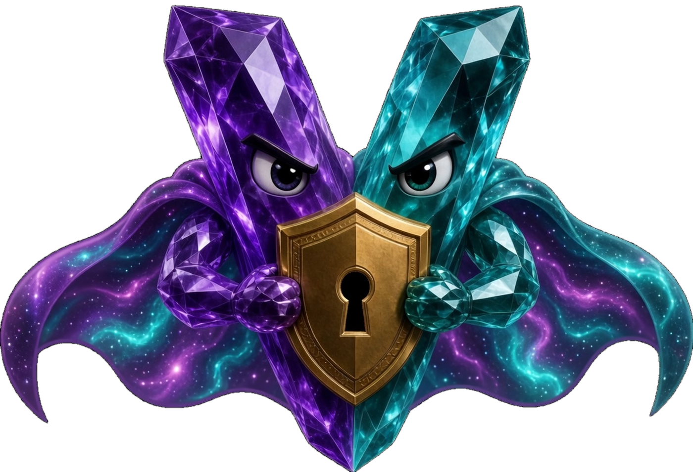 Vee, the VIBE Wallet mascot. Crystal V with a lock
